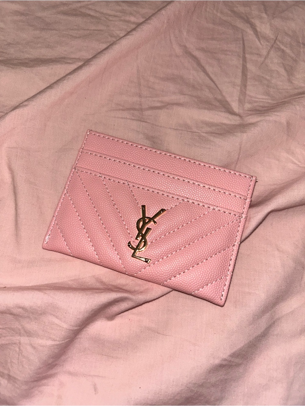 Pink Leather Card Holder - Quilted